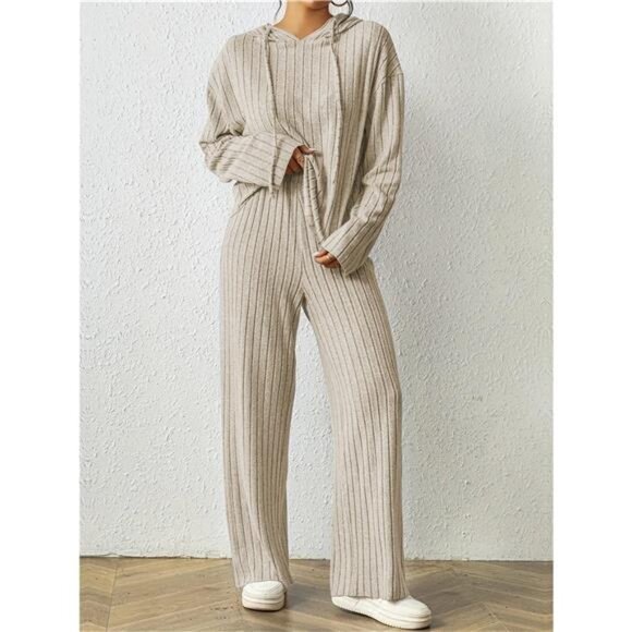 Ribbed Drawstring Hoodie and Pants Set - Picture 15 of 16